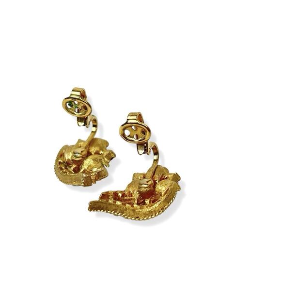 Crown Trifari Clip Earrings Clear Rhinestones Bright Sparkle Swirl Leaf Goldtone - Picture 5 of 11